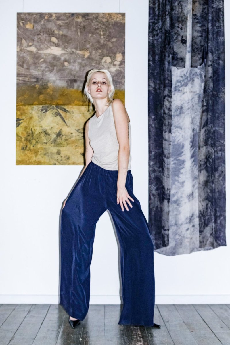 Charcoal grey large silk trousers for women VIKI