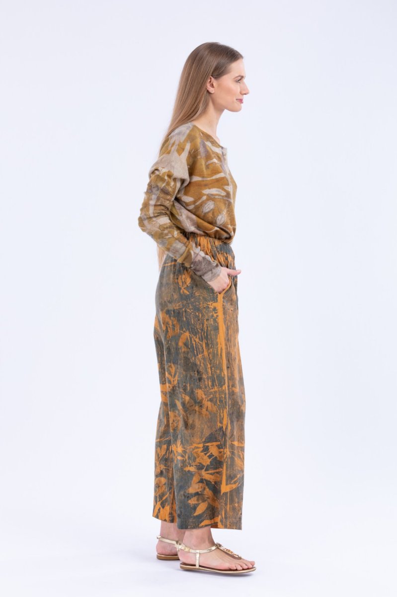 Orange grey larges printed organic cotton trousers for women TRIBAL – Image 4