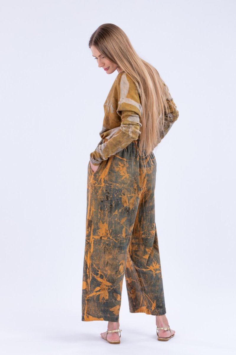 Orange grey larges printed organic cotton trousers for women TRIBAL – Image 5