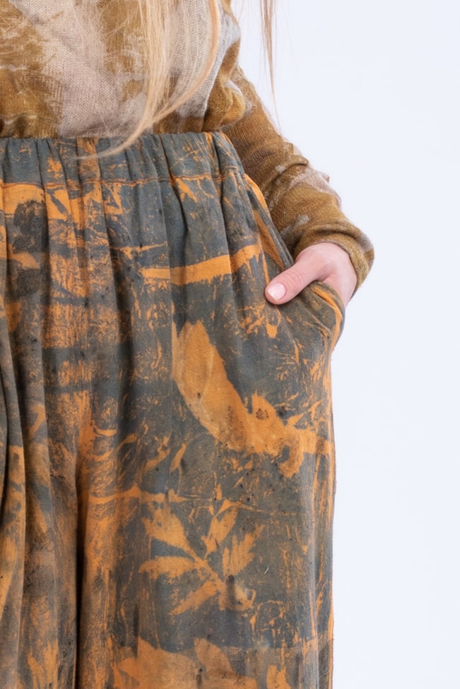 Orange grey larges printed organic cotton trousers for women TRIBAL – Image 6