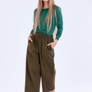 Pantalon kaki large en coton bio pour femme HALNY