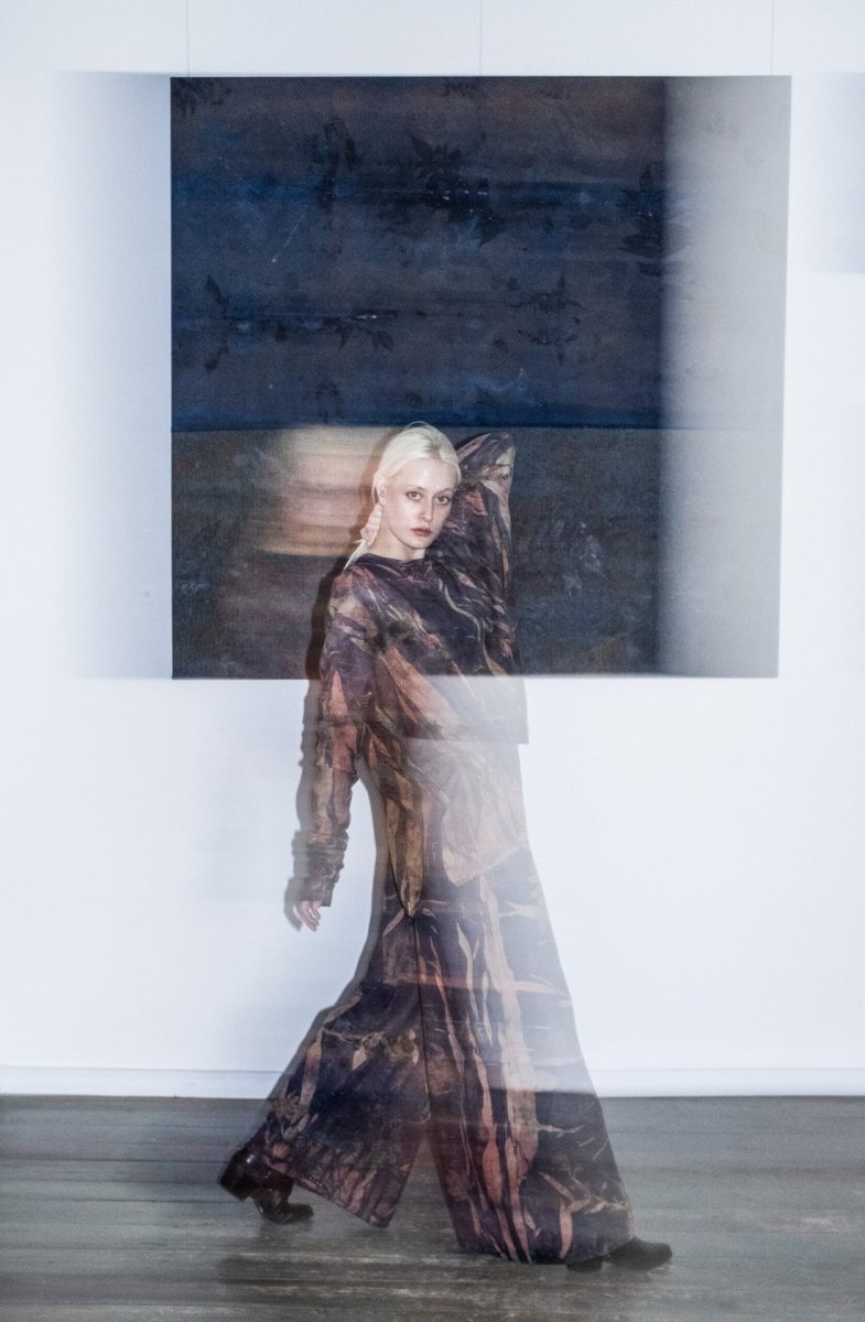 Blue large printed wool trousers for women WIDE