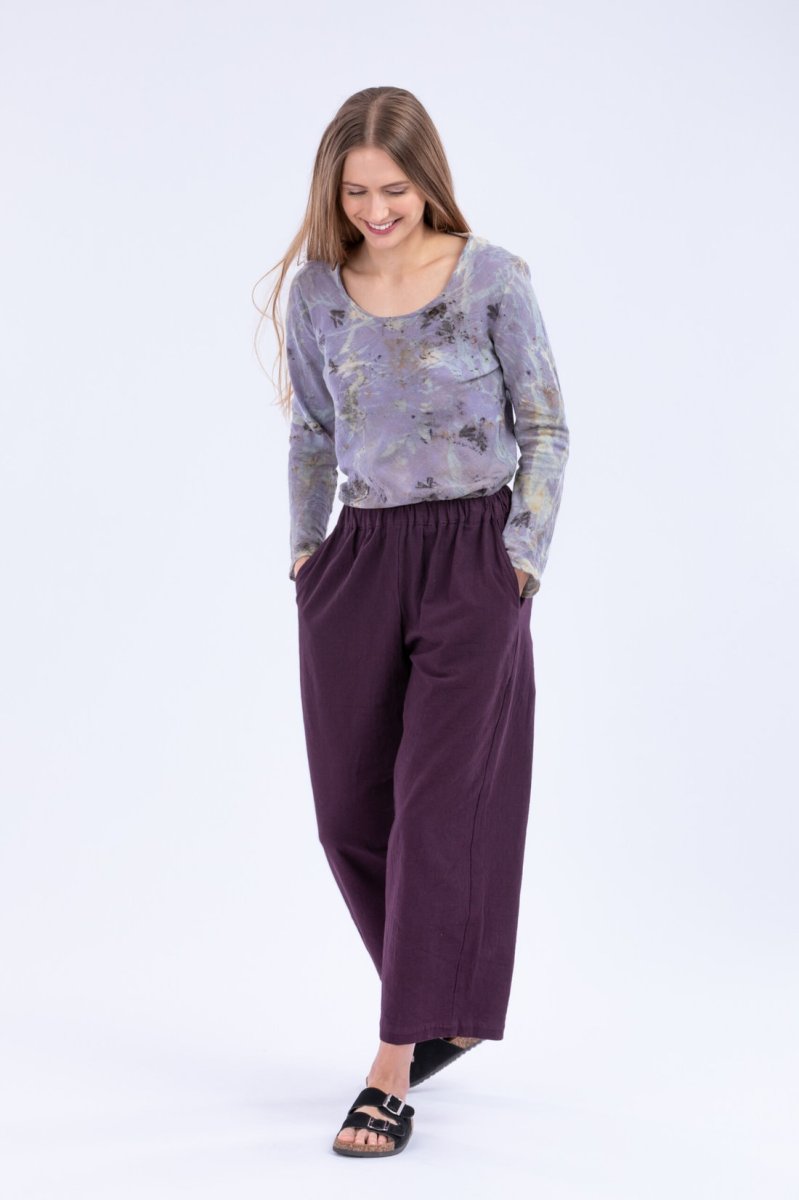 Purple large organic cotton trousers for women HALNY