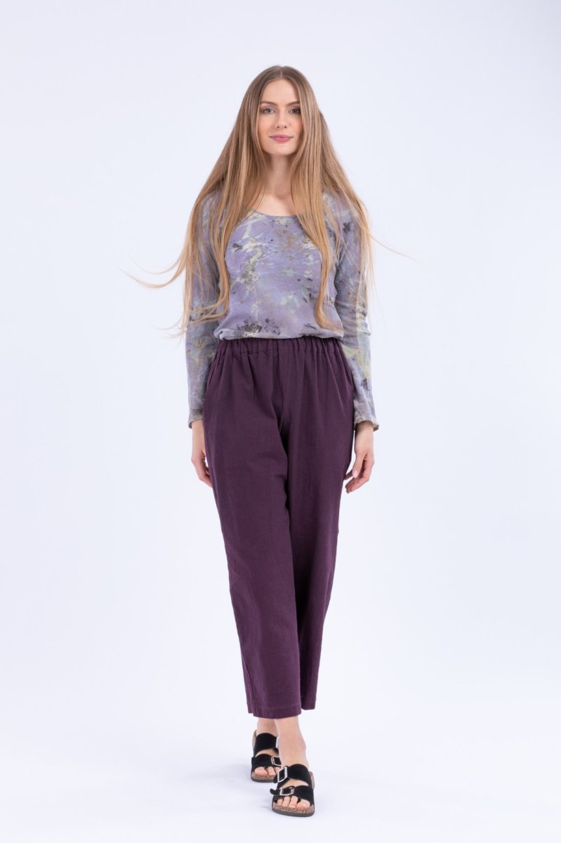 Purple large organic cotton trousers for women HALNY – Image 3