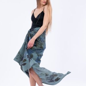 Paréo bleu en coton bio imprimé BORNEO