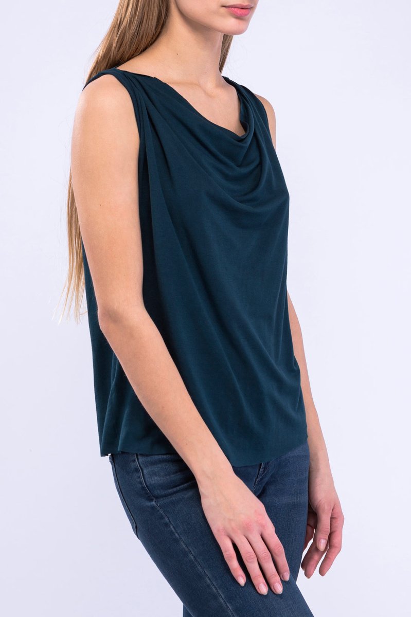 Top bleu canard col drapé bénitier en jersey de viscose pour femme PARISA – Image 6