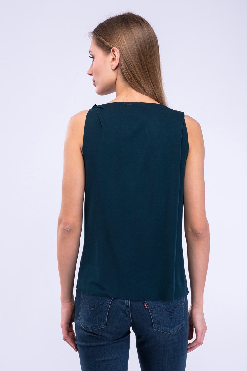 Top bleu canard col drapé bénitier en jersey de viscose pour femme PARISA – Image 4