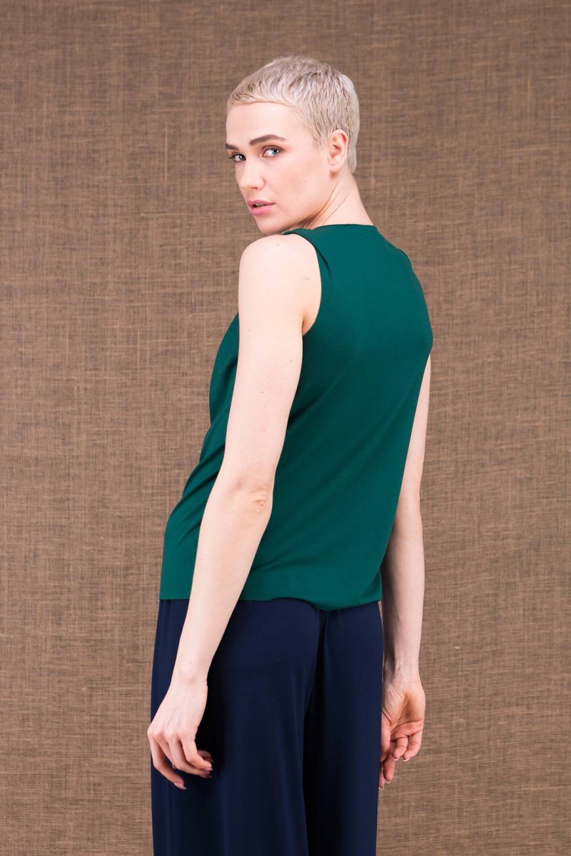 Top vert émeraude col drapé bénitier en jersey de viscose pour femme PARISA – Image 4