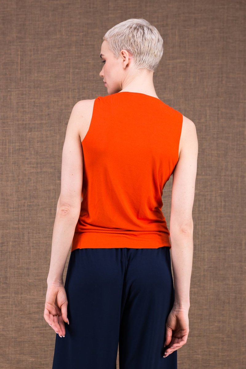 Top orange col drapé bénitier en jersey de viscose pour femme PARISA – Image 4
