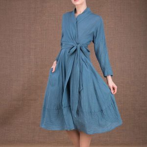 Robe bleue cache-cœur en coton bio POLARIS