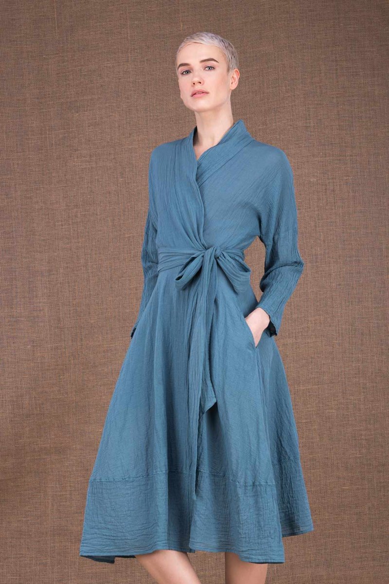 Robe bleue cache-cœur en coton bio POLARIS – Image 3