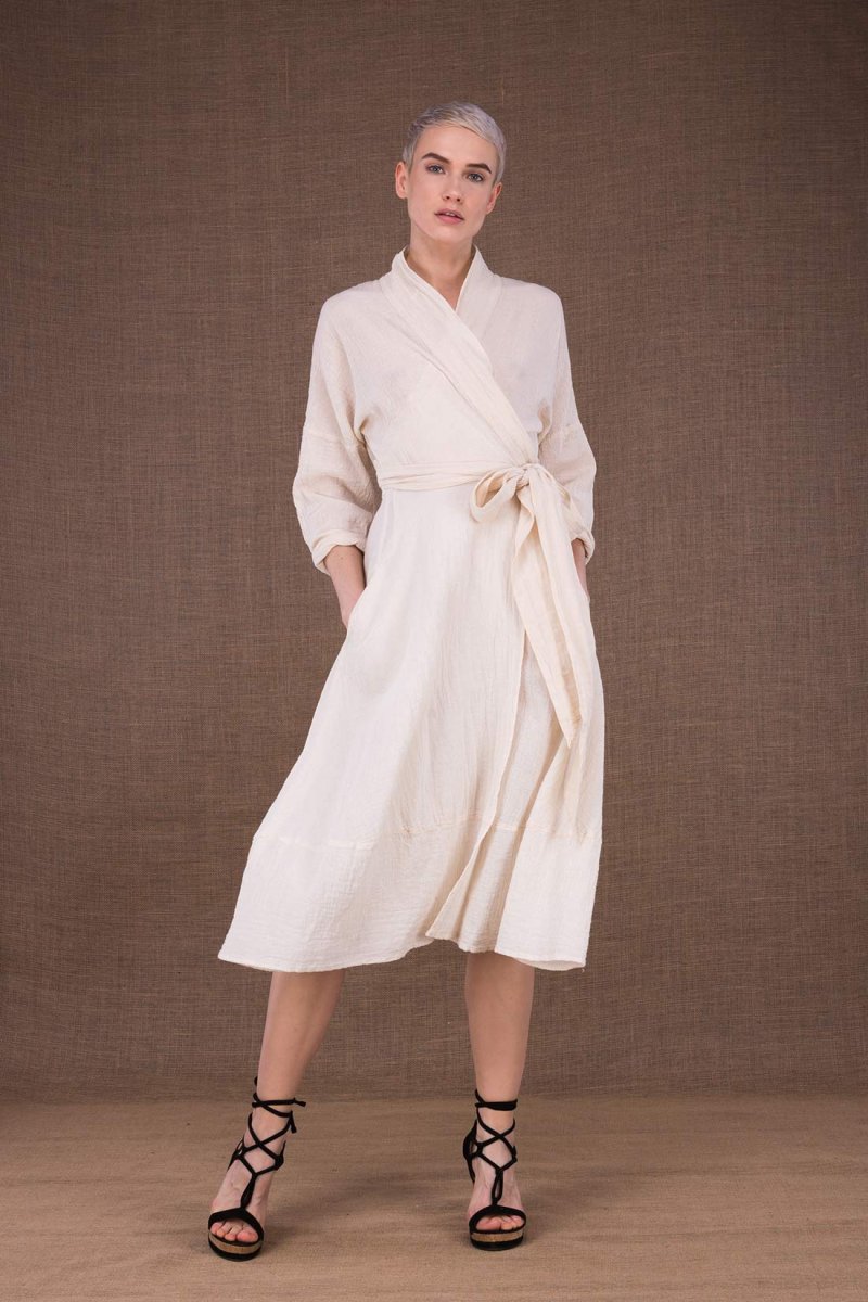 Robe blanc cassé cache-cœur en coton bio POLARIS – Image 3