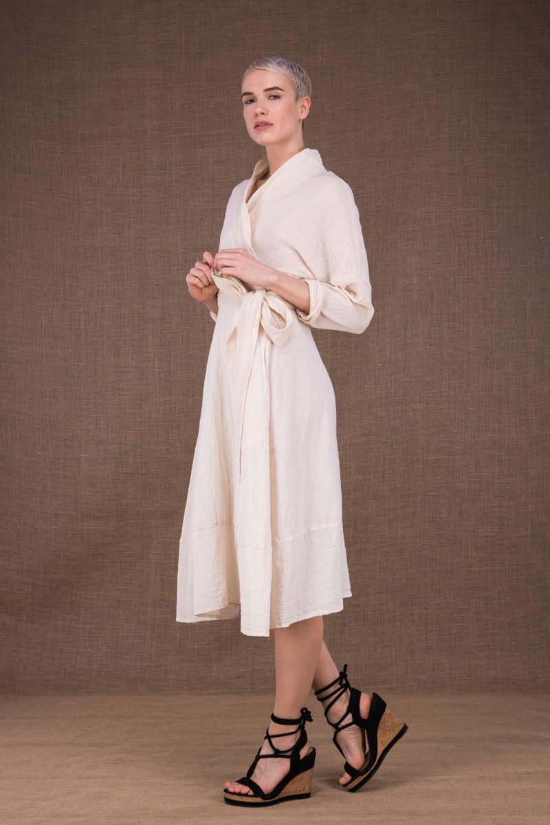 Robe blanc cassé cache-cœur en coton bio POLARIS – Image 4