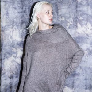 Pull gris à col drapé pour femme en cachemire SUNY