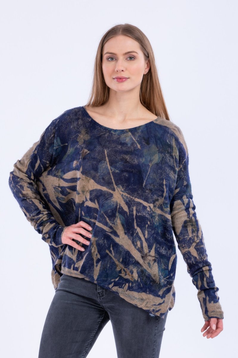 Pull bleu large pour femme en cachemire imprimé IRIS