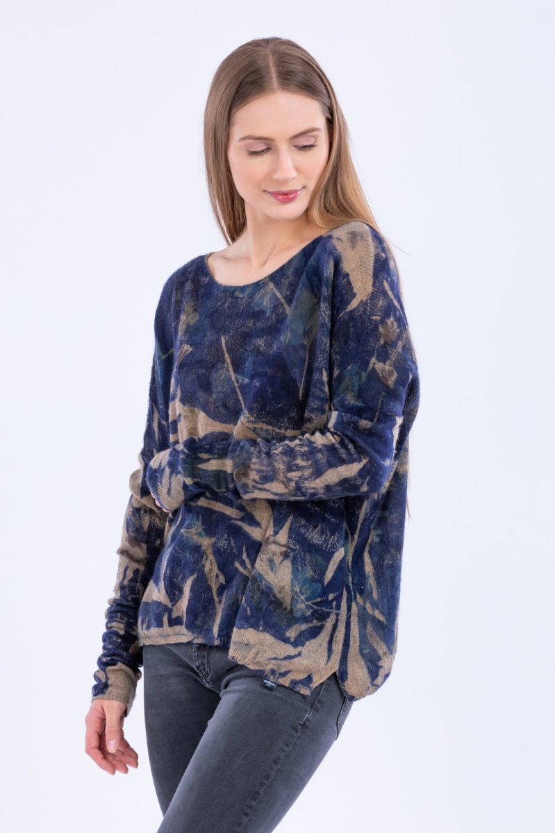 Pull bleu large pour femme en cachemire imprimé IRIS – Image 3