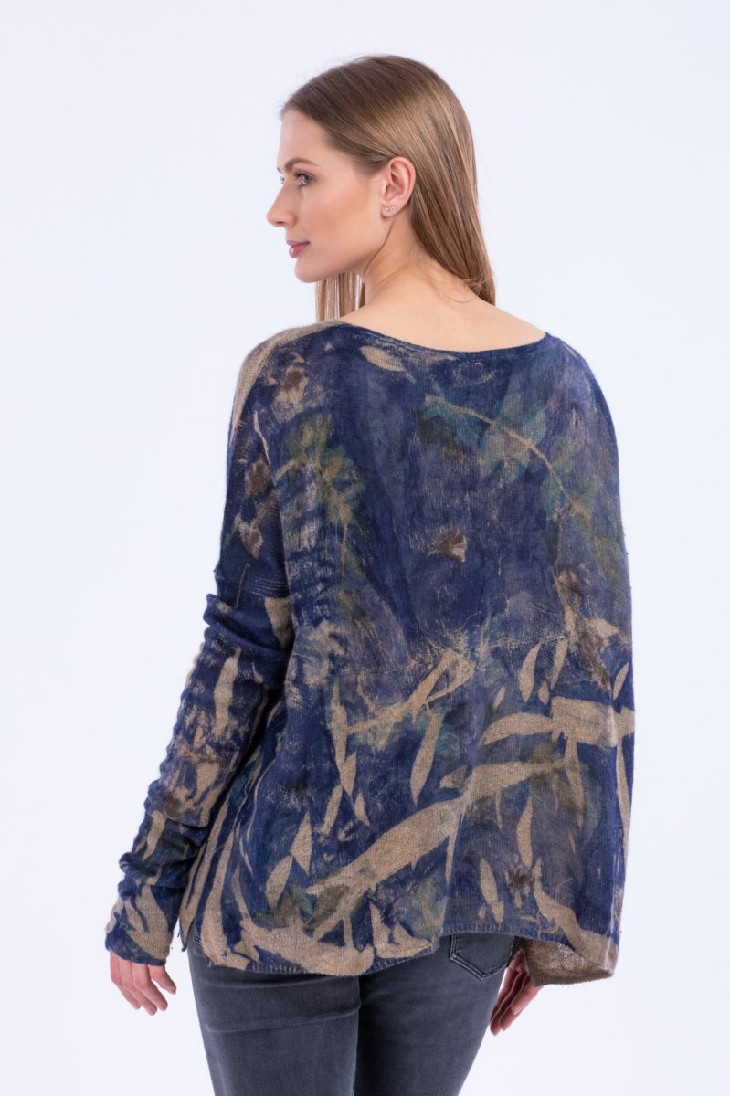 Pull bleu large pour femme en cachemire imprimé IRIS – Image 5