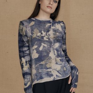 Blue printed wool sweater for women CARA