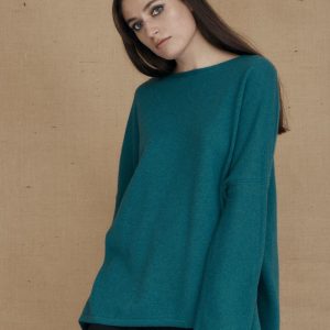 Pull bleu canard oversize large pour femme en laine ALASKA