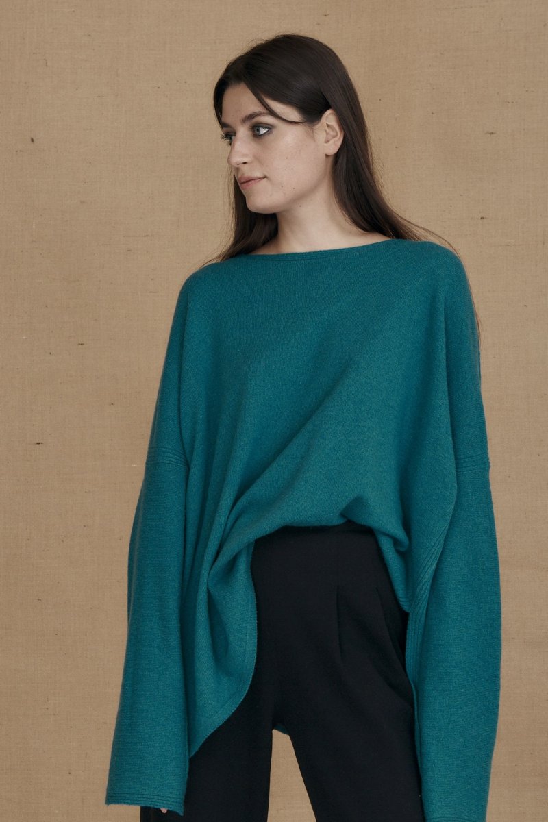 Pull bleu canard oversize large pour femme en laine ALASKA – Image 3