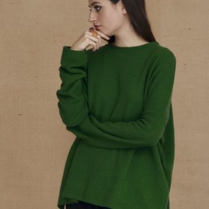 Green oversized large wool sweater for women ALASKA