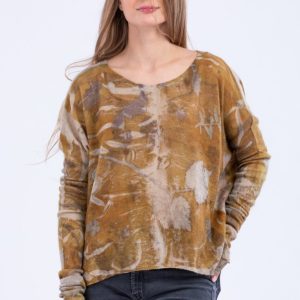 Yellow large printed cashmere pullover for women IRIS