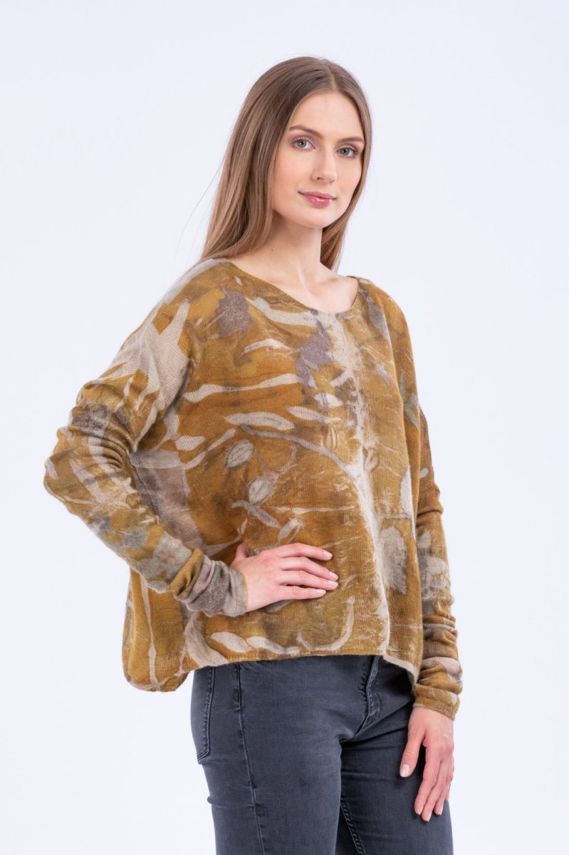 Yellow large printed cashmere pullover for women IRIS – Image 3