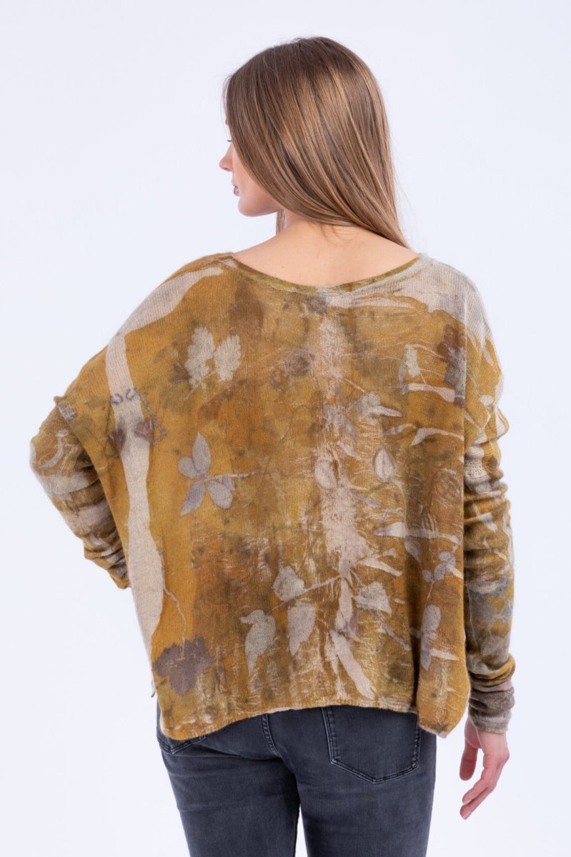 Yellow large printed cashmere pullover for women IRIS – Image 4
