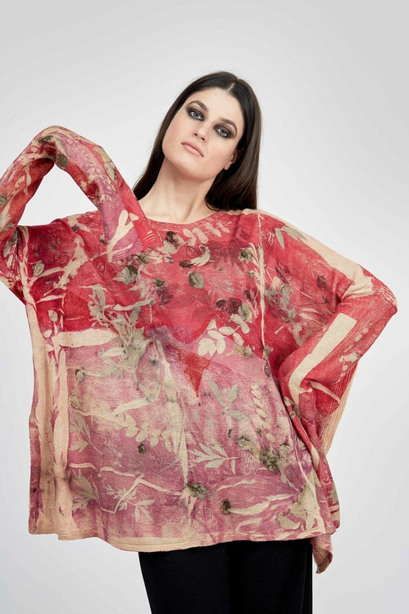 Red large printed wool sweater for women FLEUR – Image 4