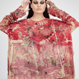 Red large printed wool sweater for women FLEUR