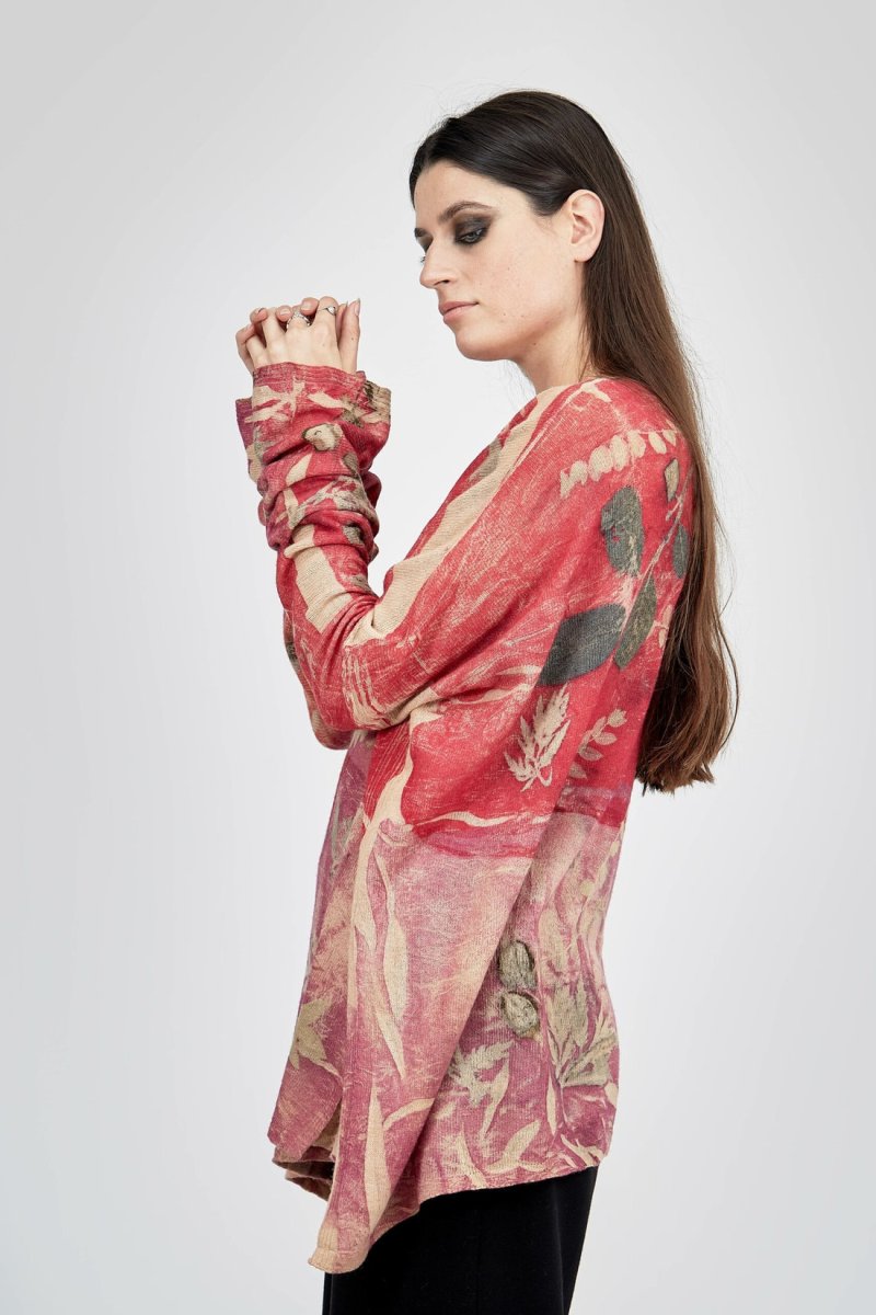 Red large printed wool sweater for women FLEUR – Image 3