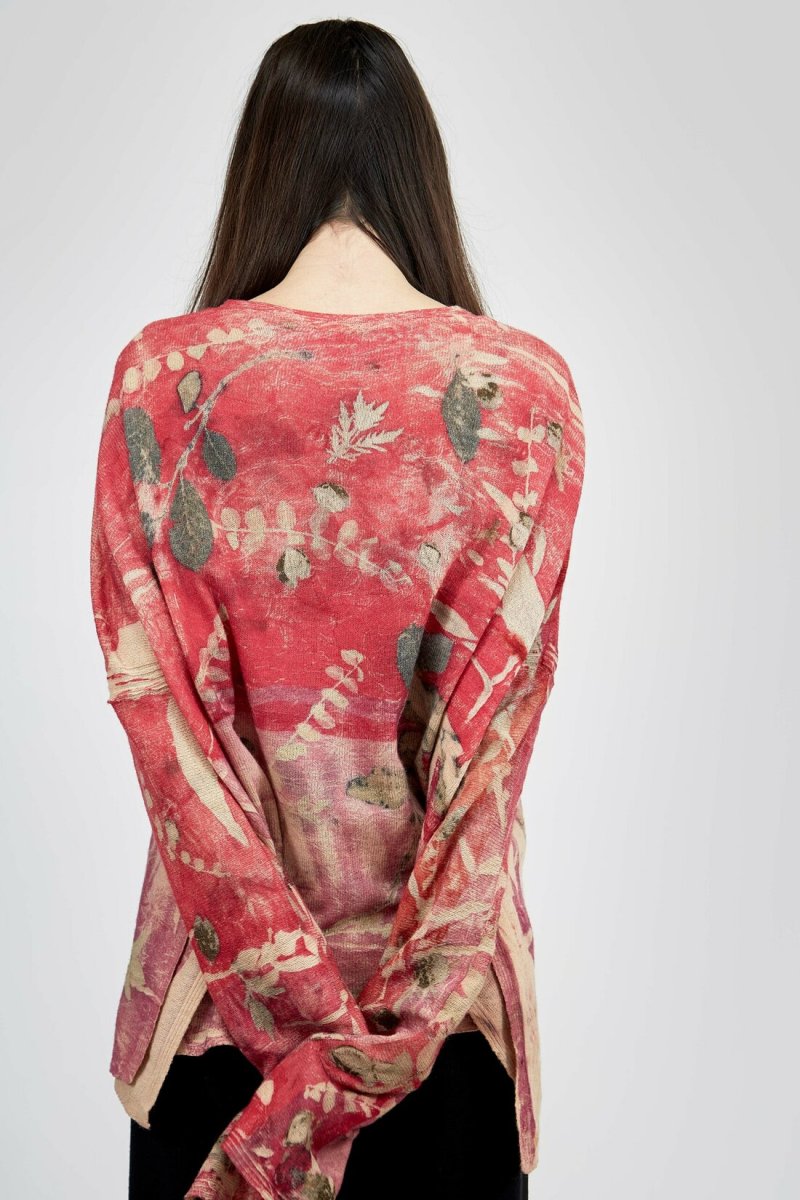 Red large printed wool sweater for women FLEUR – Image 5