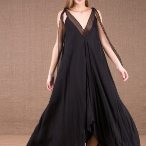 Black long flaraed viscose dress RIAMA