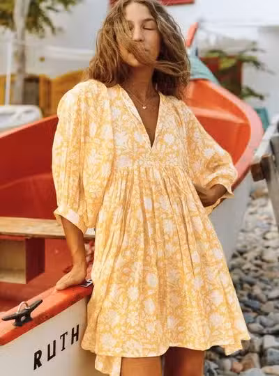 Robe Ample Florale Jaune