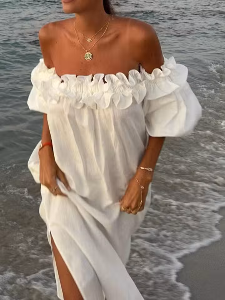 Robe Blanche Chic en Coton Sans Manches