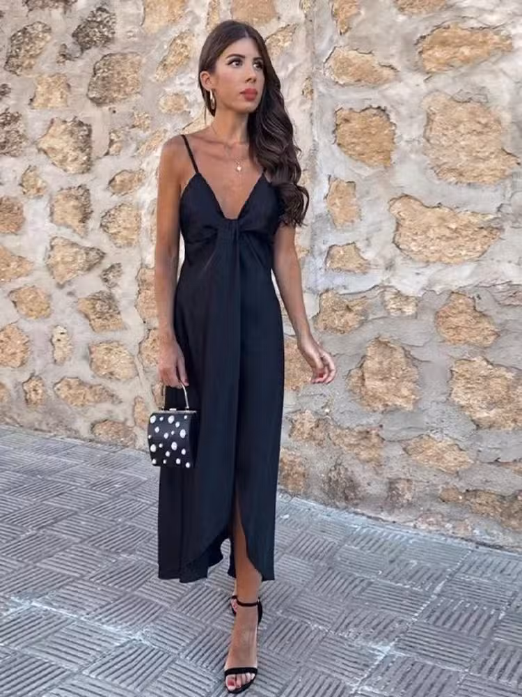 Robe Bohème Chic Satin Noire