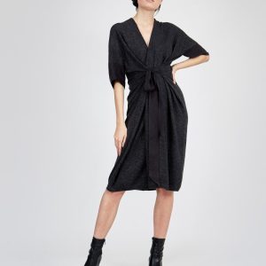 Robe gris anthracite cache-cœur en cachemire DEBORAH