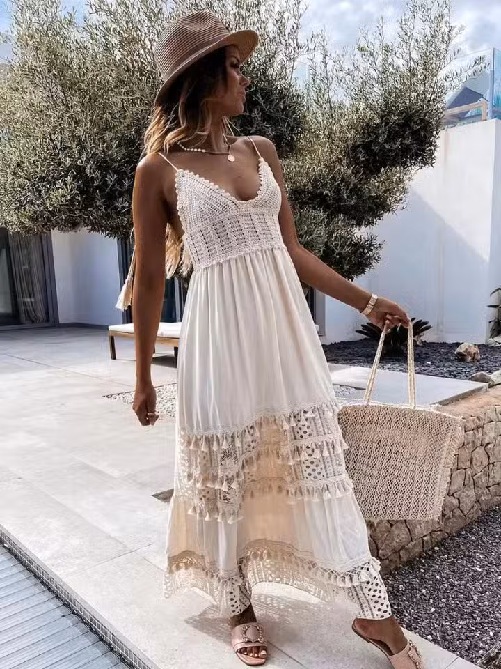 Robe Longue De Plage Chic Beige