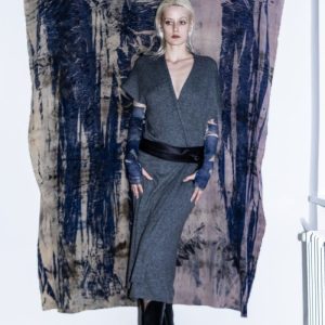 Gray long cashmere wrap vest-dress RITA
