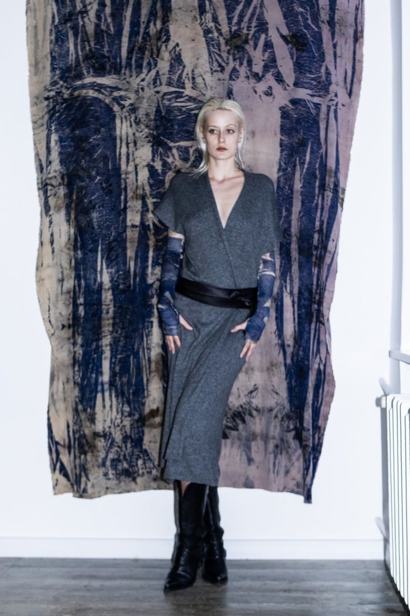 Gray long cashmere wrap vest-dress RITA