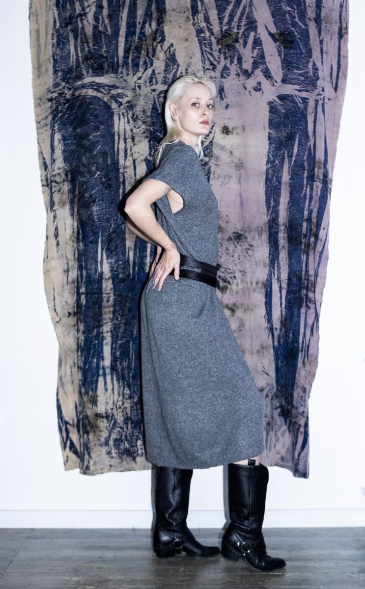 Gray long cashmere wrap vest-dress RITA – Image 4