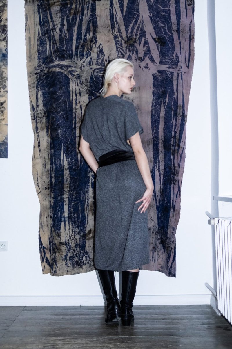 Gray long cashmere wrap vest-dress RITA – Image 5