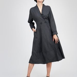 Grey striped wrap dress CHICAGO