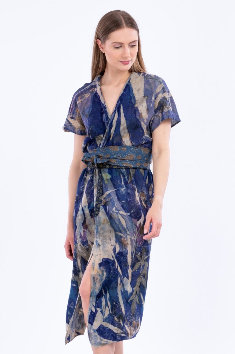Blue printed cashmere wrap dress ZUNIA – Image 5