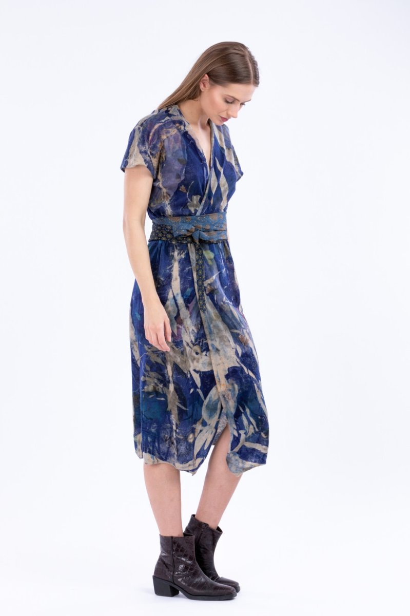 Blue printed cashmere wrap dress ZUNIA – Image 4