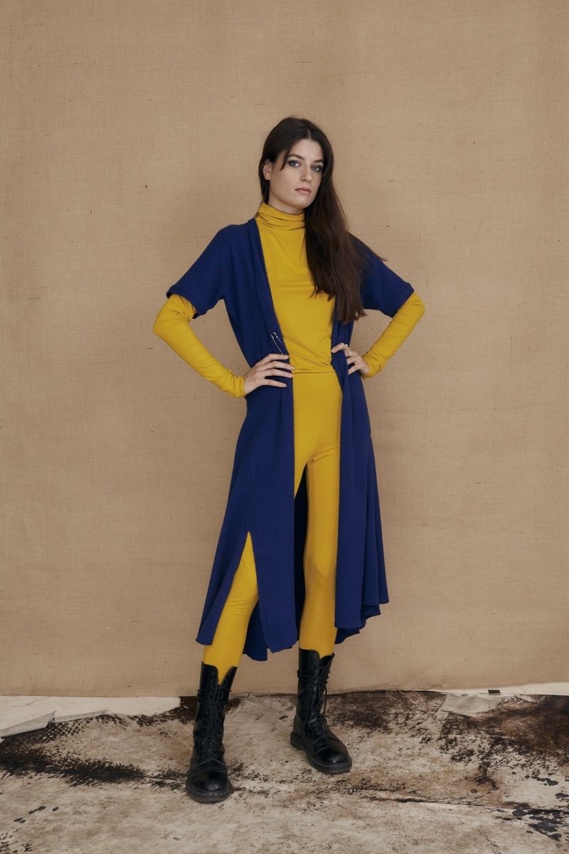 Robe bleu cobalt cache-coeur évasée en laine HUA – Image 3