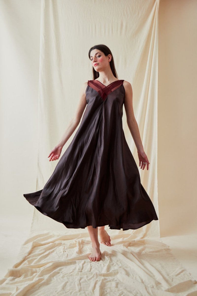 Brown long flared viscose dress RHODES – Image 3