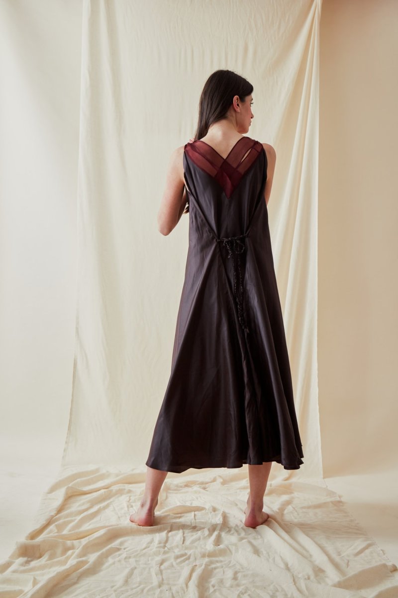 Brown long flared viscose dress RHODES – Image 5