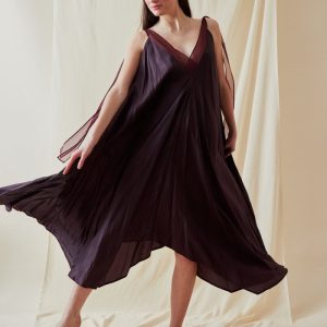 Plum long flared viscose dress RIAMA