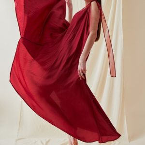 Robe rouge longue évasée en viscose RIAMA
